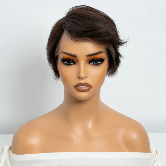 Perruques Lekker CLearance Highlight Short Pixie Cut Side Part Lace Front 100% Cheveux Humains Pour