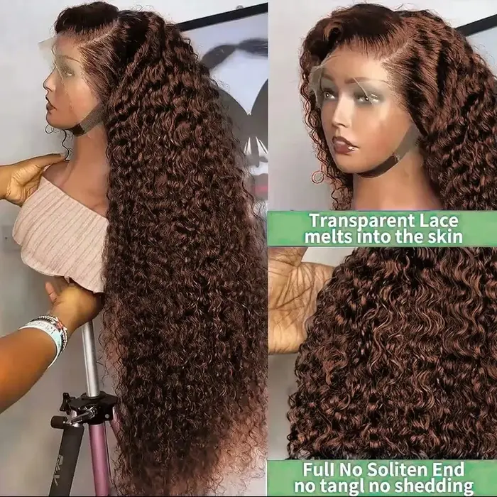 Elegant Chocolate Brown Curly Wave HD Lace Front Wig 13x4 13x6 Water Wave HD Lace Frontal Human Hair