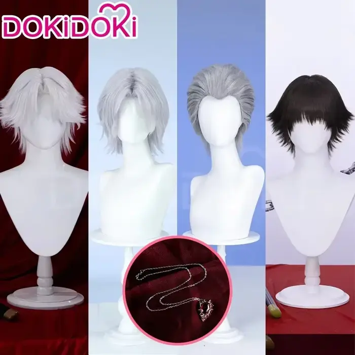 Perruque Dante Vergil V Lady Nico Trish pour Cosplay de jeu DokiDoki, cheveux gris argenté et blancs, collier Mary Dante