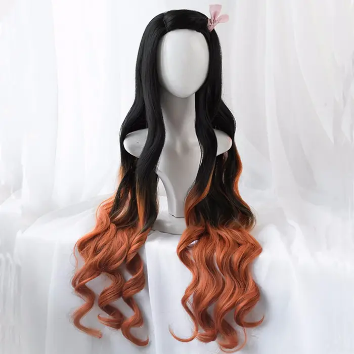 Kamado Nezuko perruque Nezuko Cosplay 95 cm dégradé cheveux longs accessoires résistant à la chaleur