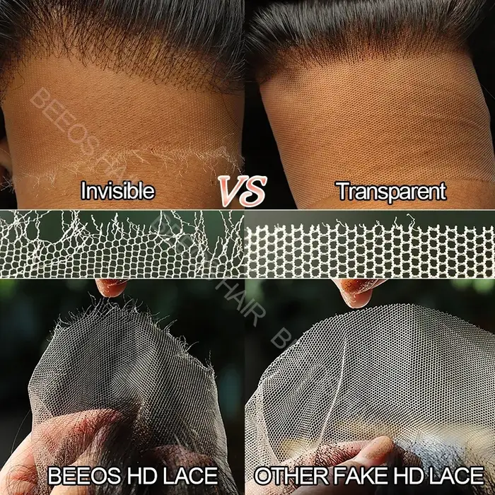 Sans colle 2x6 HD dentelle fermeture perruques droite raie profonde 100% cheveux humains HD Transpar