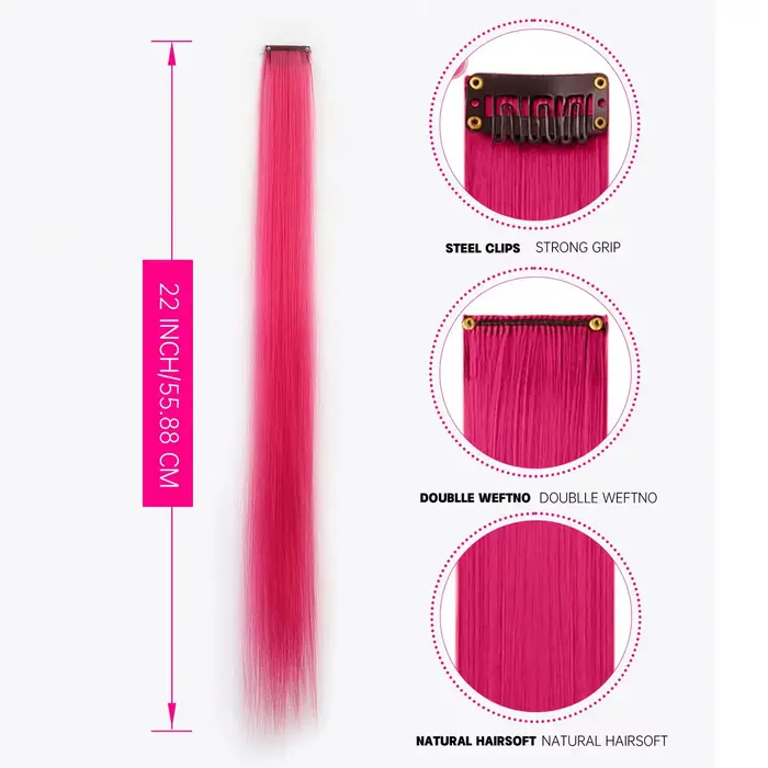 Extensions de cheveux synthétiques colorées à clips
