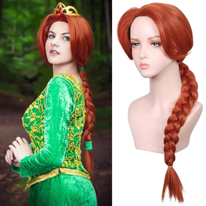 Perruque synthétique longue tressée marron rougeâtre pour femmes, perruque Fiona princesse rouge mar