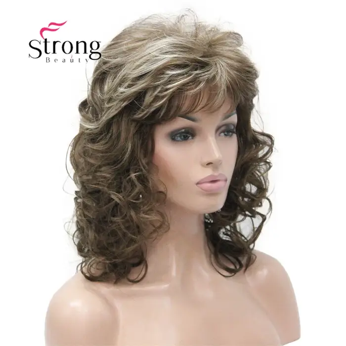 18 "longue ondulée brun clair mis en évidence perruque synthétique complète choix de couleurs