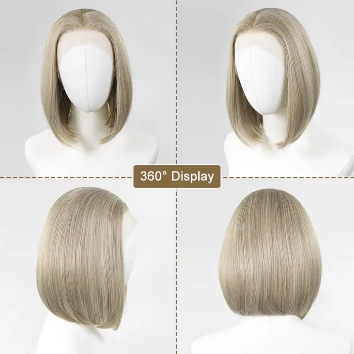 Perruque courte bob blonde avec mèches pour femme