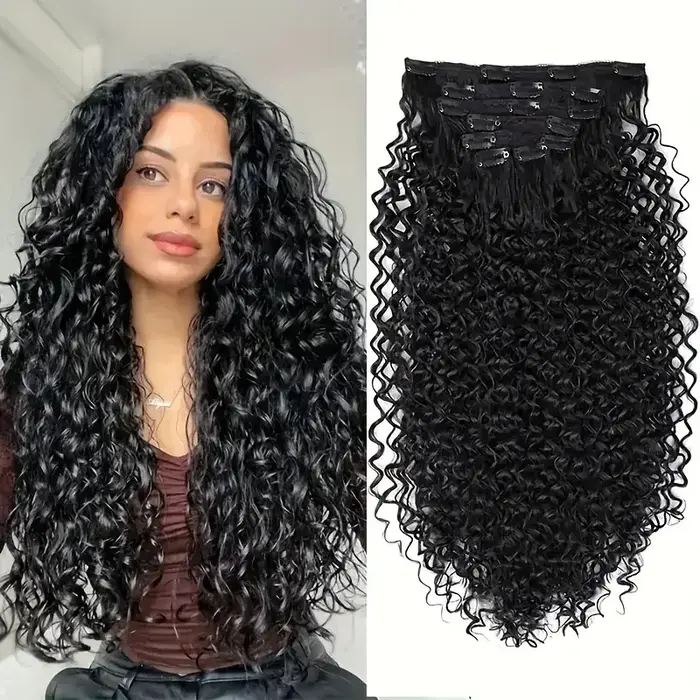 Extensions capillaires synthétiques longues et bouclées, postiches crépues et bouclées à clipser, fa
