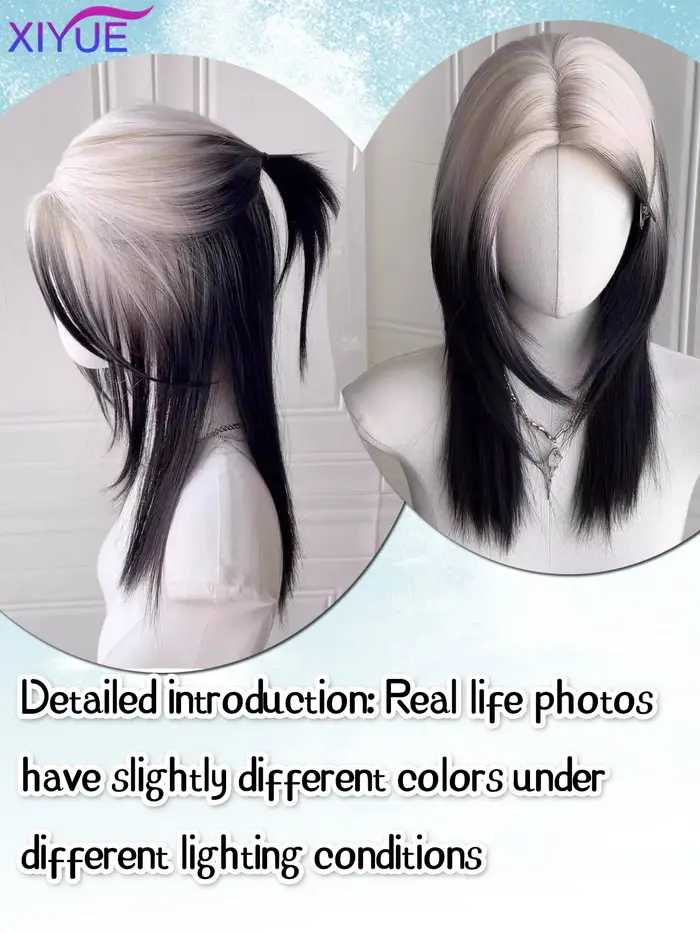 Perruque de Cosplay Synthétique Noire et Blanche Naturelle pour Garçon