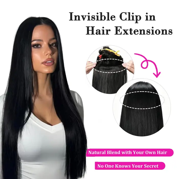 Extensions de cheveux naturels à clipser avec 5 clips dans une seule pièce