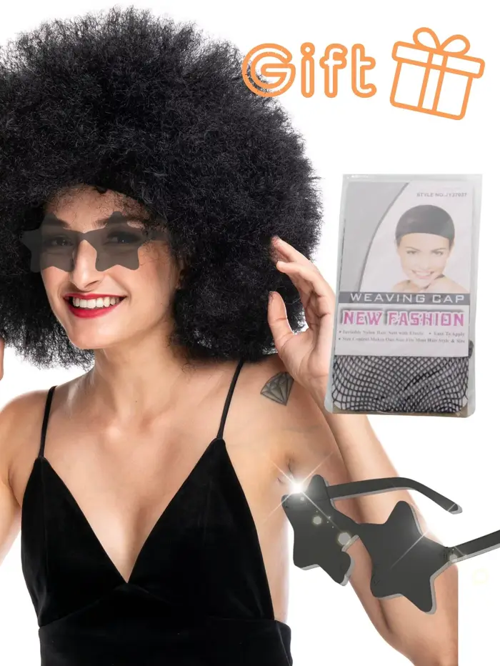 Perruque de cheveux bouclés pelucheux surdimensionnée, fibre synthétique multicolore résistante aux 