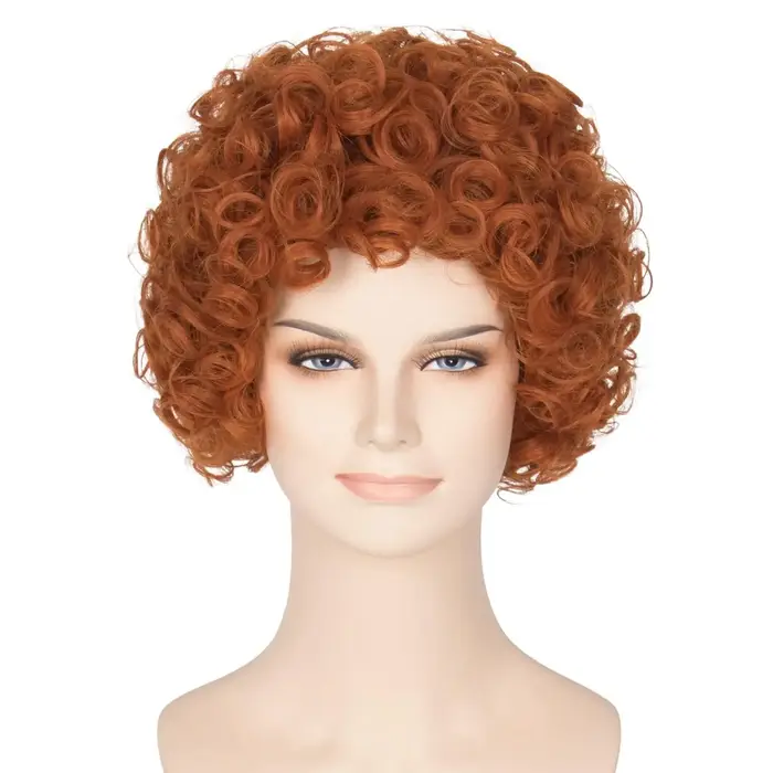 Perruque Courte Bouclée Rouge Orange pour Femme, Costume Cosplay d'Halloween, Perruques Helen, Roper