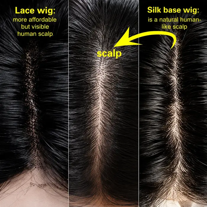 Perruque 100% Cheveux Humains Base Soie Couleur Naturelle Brun Foncé Sans Colle Lace Front Effet Cuir Chevelu Réel Pré-Pluckée Vierge Brésilienne pour Femme