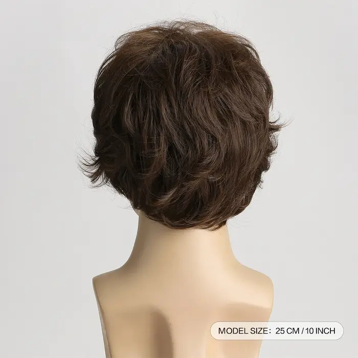 Perruque synthétique bouclée courte brune de 10 pouces pour hommes