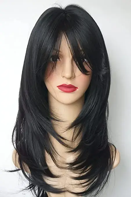 QQXCAIW perruque naturelle longue ondulée pour femmes afro-américaines Cosplay noir résistant à la chaleur cheveux synthétiques perruques quotidiennes