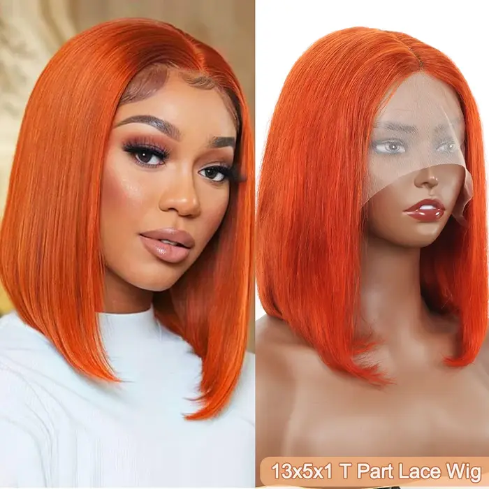Perruque Bob en Cheveux Humains Gingembre