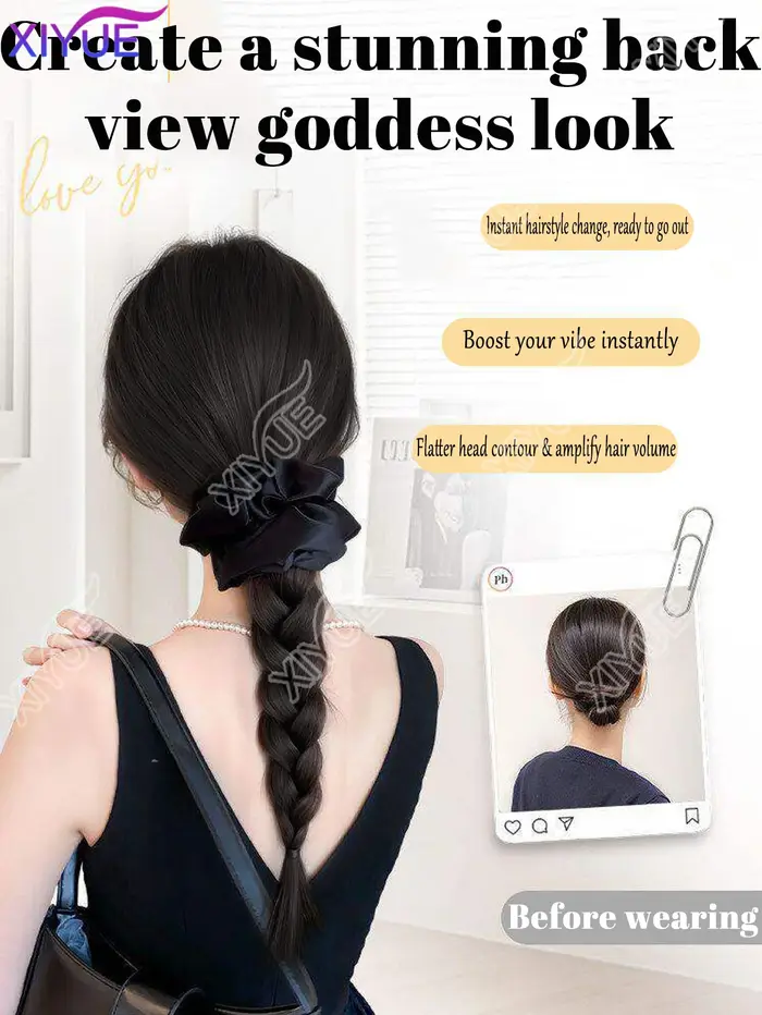 Perruque queue de cheval synthétique noire XY avec pince à cheveux