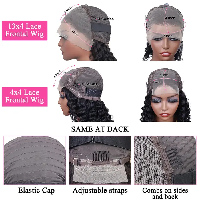 Perruques Courtes Brésiliennes Bob 100% Cheveux Humains, Lace Frontal 13x4, Cheveux Humains Ondulés 