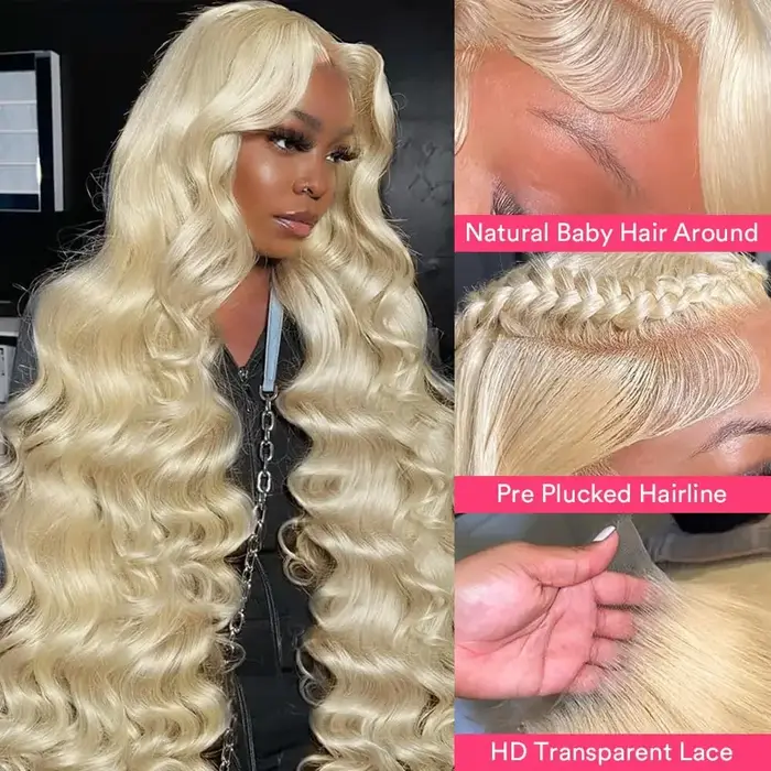 Perruques 13x4 13x6 Full Frontal en cheveux humains, couleur blond miel 613, ondulées, avec dentelle