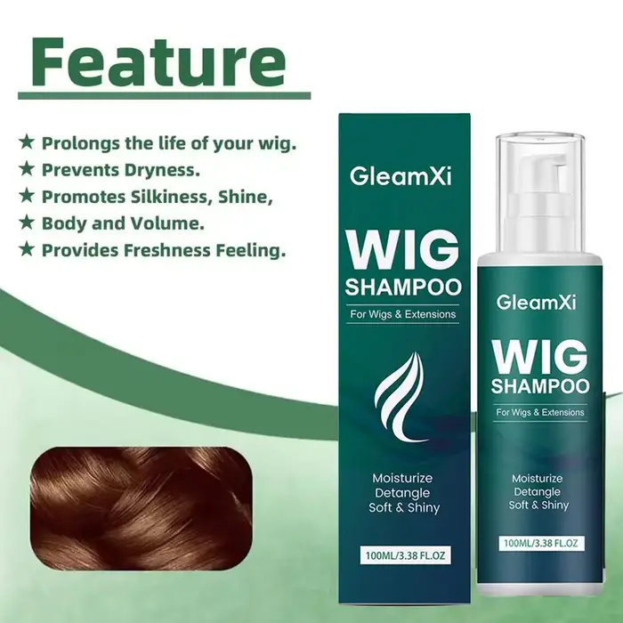 Shampooing pour perruques GleamXi, nettoyage doux, hydratant, pour perruques synthétiques et en cheveux humains, soin et entretien, 100 ml