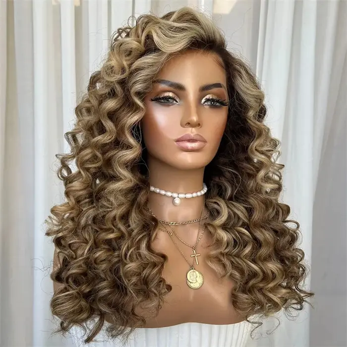 Perruque Lace Front Wig synthétique bouclée et profonde pour femmes, perruque Lace Wig sans colle ma