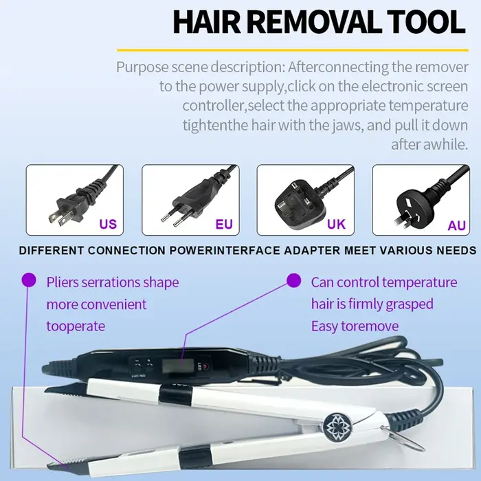 Kit professionnel d'extensions de cheveux à lumière UV avec outils de pose