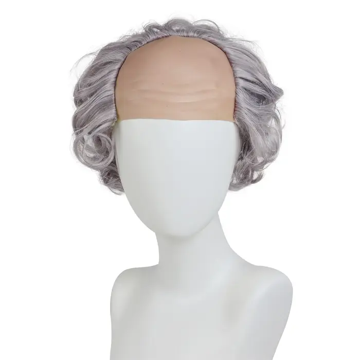 Perruque synthétique grise pour hommes âgés, ensemble avec moustache et sourcils, bonnet chauve avec