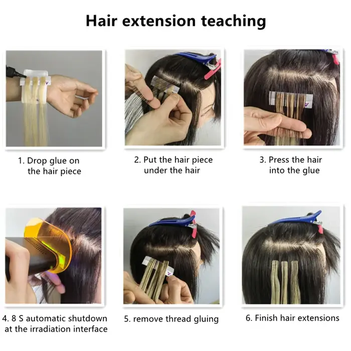 V-Light Technology-Kit d'outils d'extension de cheveux noirs