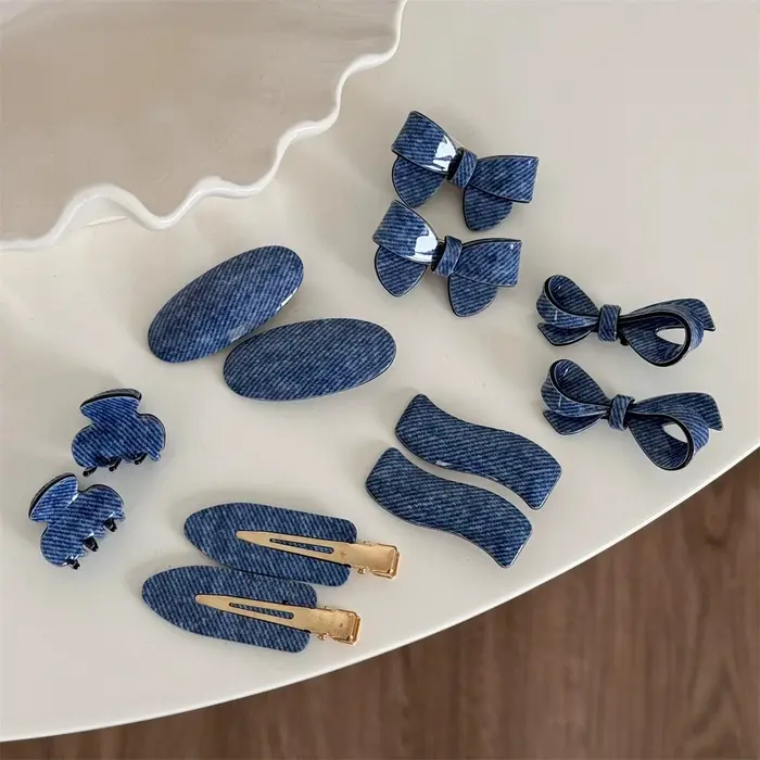 Pince à cheveux série Denim bleu
