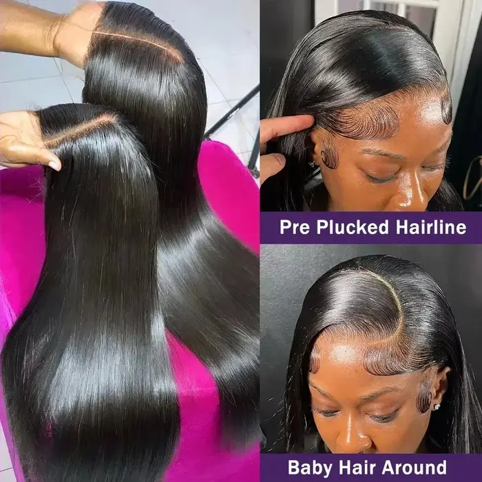 Perruque Lace Frontale 13x6 en Cheveux Humains Bling Hair, Densité 180%, Lisse, avec Baby Hair, Coul