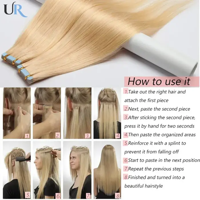 Bande blonde 100 % cheveux humains dans les extensions 12-26 pouces # 613 trames blondes platine pour coloration