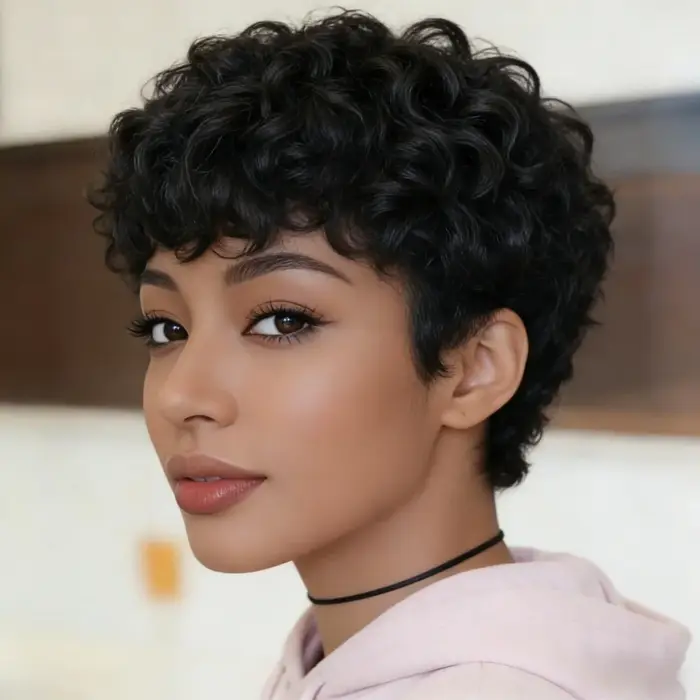 Perruque courte afro bouclée naturelle pour femme
