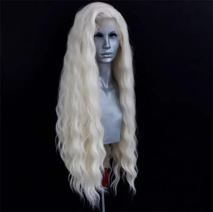 Perruque Lace Front Wig synthétique ondulée Blonde platine