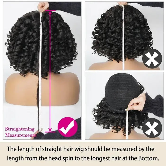 Perruque courte bouclée en cheveux humains avec frange