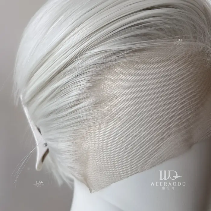 Perruque Lace Front Wig synthétique courte blanche, 8 pouces, 13x4, Blonde argentée, en Fiber résist