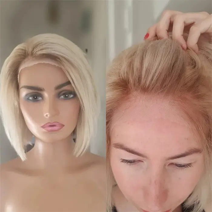 Perruque Bob Lace Frontal Wig synthétique courte et lisse