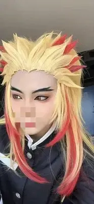 Rengoku Kyoujurou perruque Kimetsu No Yaiba Cosplay rouge jaune mixte résistant à la chaleur cheveux synthétiques jeu de rôle Halloween Costume perruques