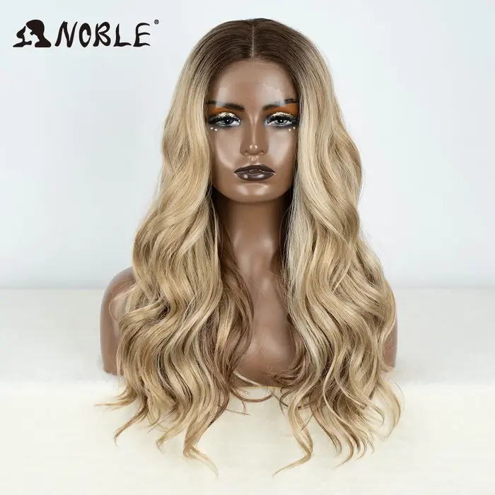 Perruque Lace Front Wig synthétique 24 pouces-Noble, perruque Lace Wig cheveux de bébé longs ondulés