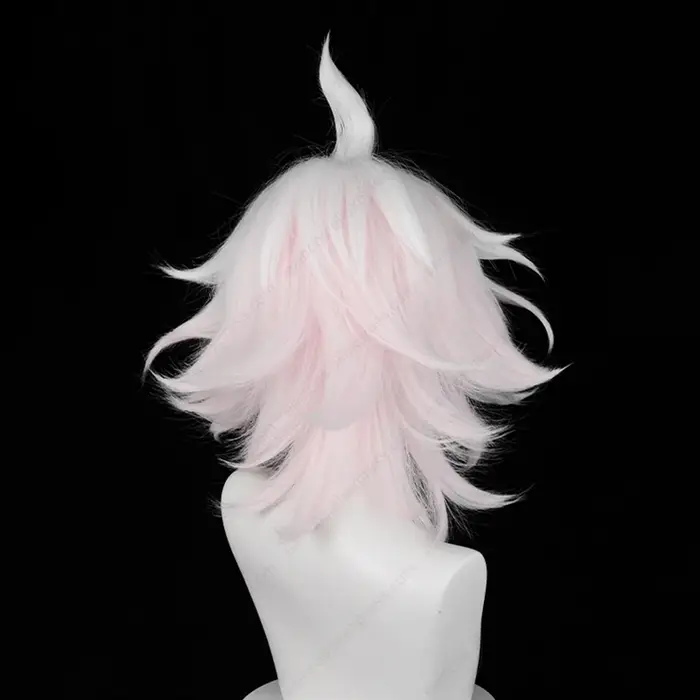 Anime Nagito Komaeda Cosplay perruque 37 cm de Long rose blanc dégradé perruques résistant à la chaleur cheveux synthétiques