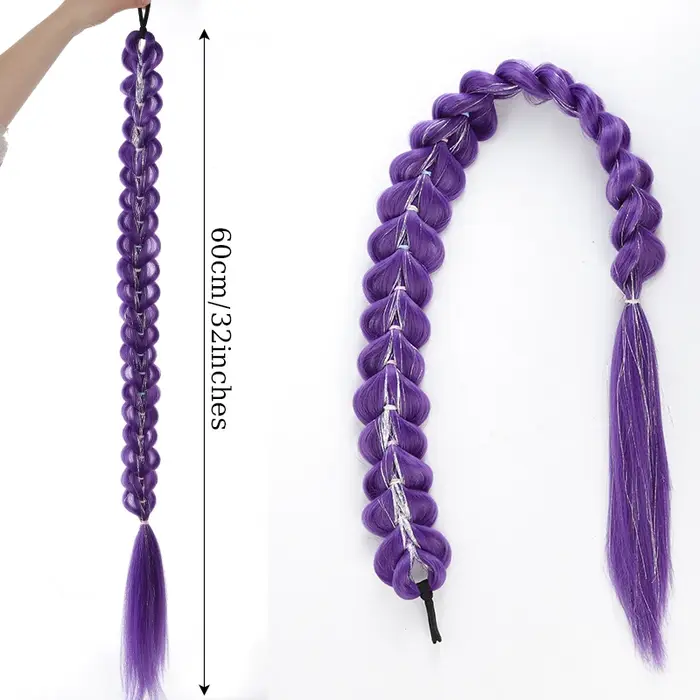 32 pouces tressé violet cheveux queue de cheval avec guirlandes perruque Super longues Extensions brillant