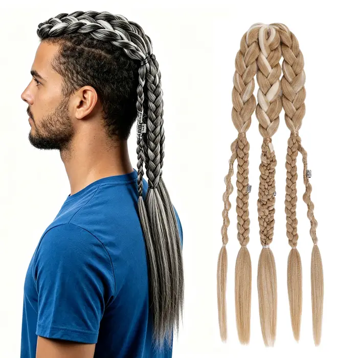 Perruque Mohawk Viking pour Homme avec 5 Tresses Épaisses