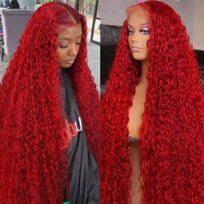 Perruques bouclées profondes rouges en cheveux humains 99J 13x4 13x6, perruque frontale en dentelle 
