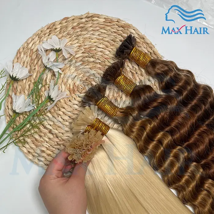 Extensions de cheveux humains à pointe en U en kératine