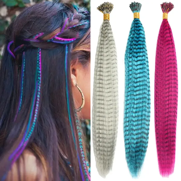 LISI GIRL Extensions de cheveux synthétiques en plumes colorées 16 pouces 10 pièces/pack bleu violet pour les femmes