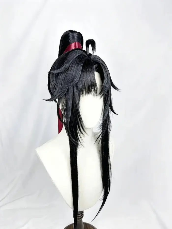 Wei wuxian style perruque grand maître de la culture démoniaque MDZS Lan Wangji noir longue queue de cheval coiffure personnalisé perruques accessoires
