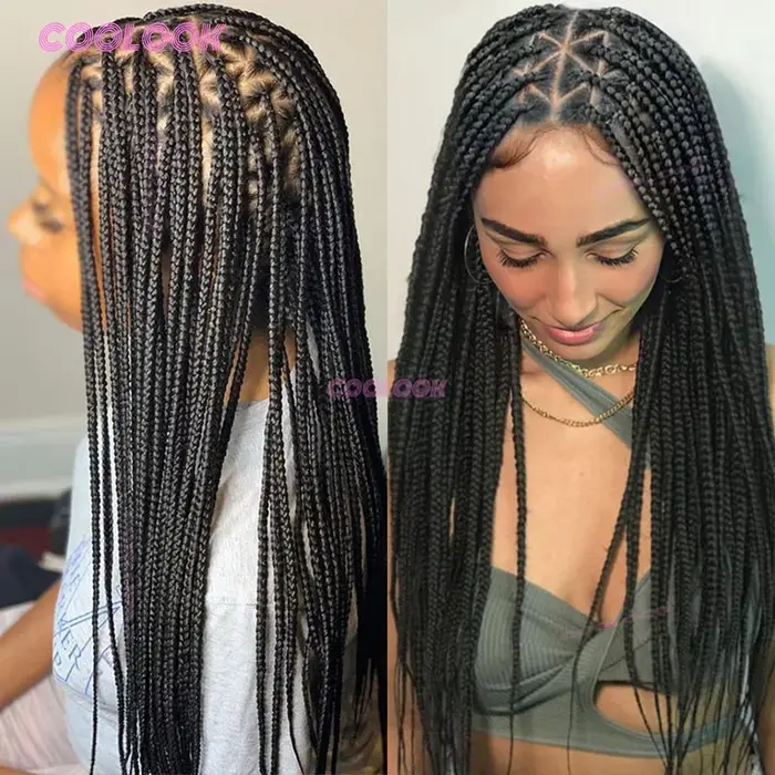 Triangle synthétique tresses cheveux perruque pleine dentelle tressé perruques pour les femmes noires sans noeud boîte