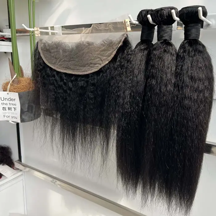 Soldes Exceptionnelles : Lots de Cheveux Raides Kinky avec Closure Frontale HD Transparente et Bundl