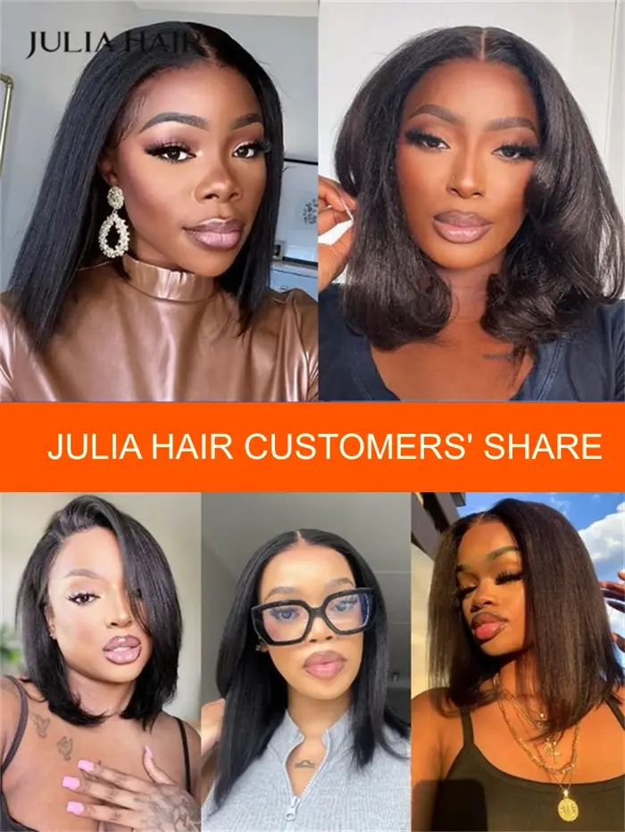 Julia Hair 13x4 7x5 Yaki droite Bob sans colle perruque Bye Bye noeuds dentelle frontale