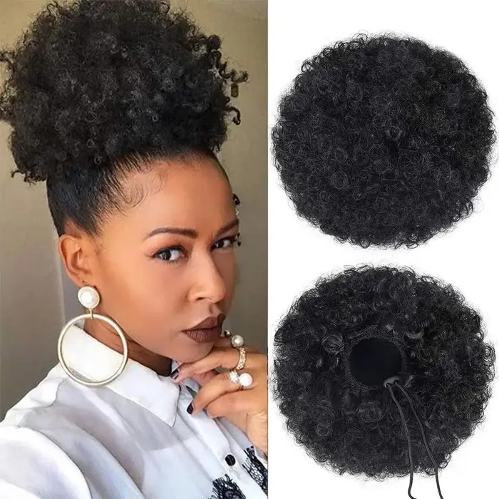 Queue de cheval afro à cordon, extensions de cheveux synthétiques courts bouclés crépus, postiches c
