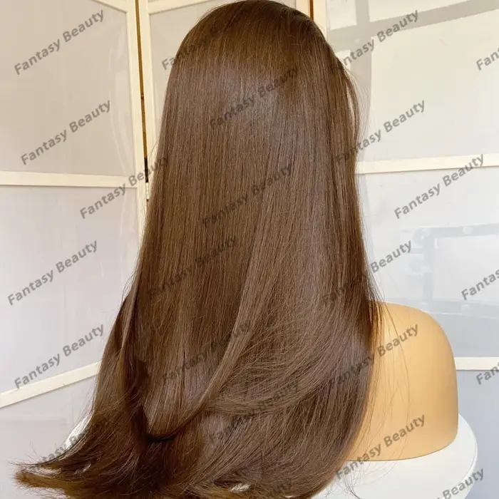 Perruques Lace Front Synthétiques Douces et Soyeuses, Cheveux Lisses, Brun Miel localité, Ligne de C