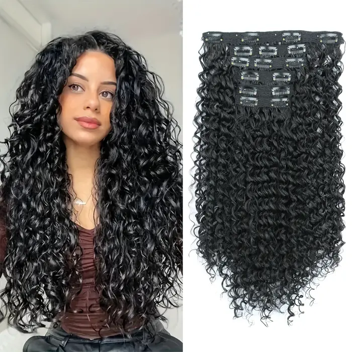 Extensions capillaires synthétiques crépues bouclées à 16 clips, fausses pièces à tête complète, noi