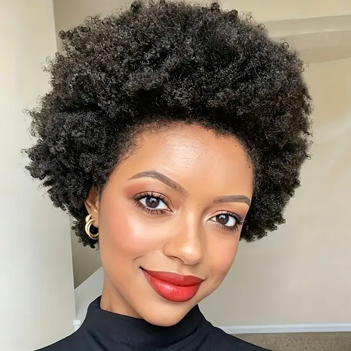 Perruque afro bouclée frisée avec frange pour femme, coupe pixie courte, en cheveux humains, douce e